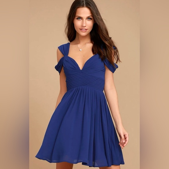 Lulus Come Away With Me Royal Blue Skater Dress Size Small - Picture 1 of 15